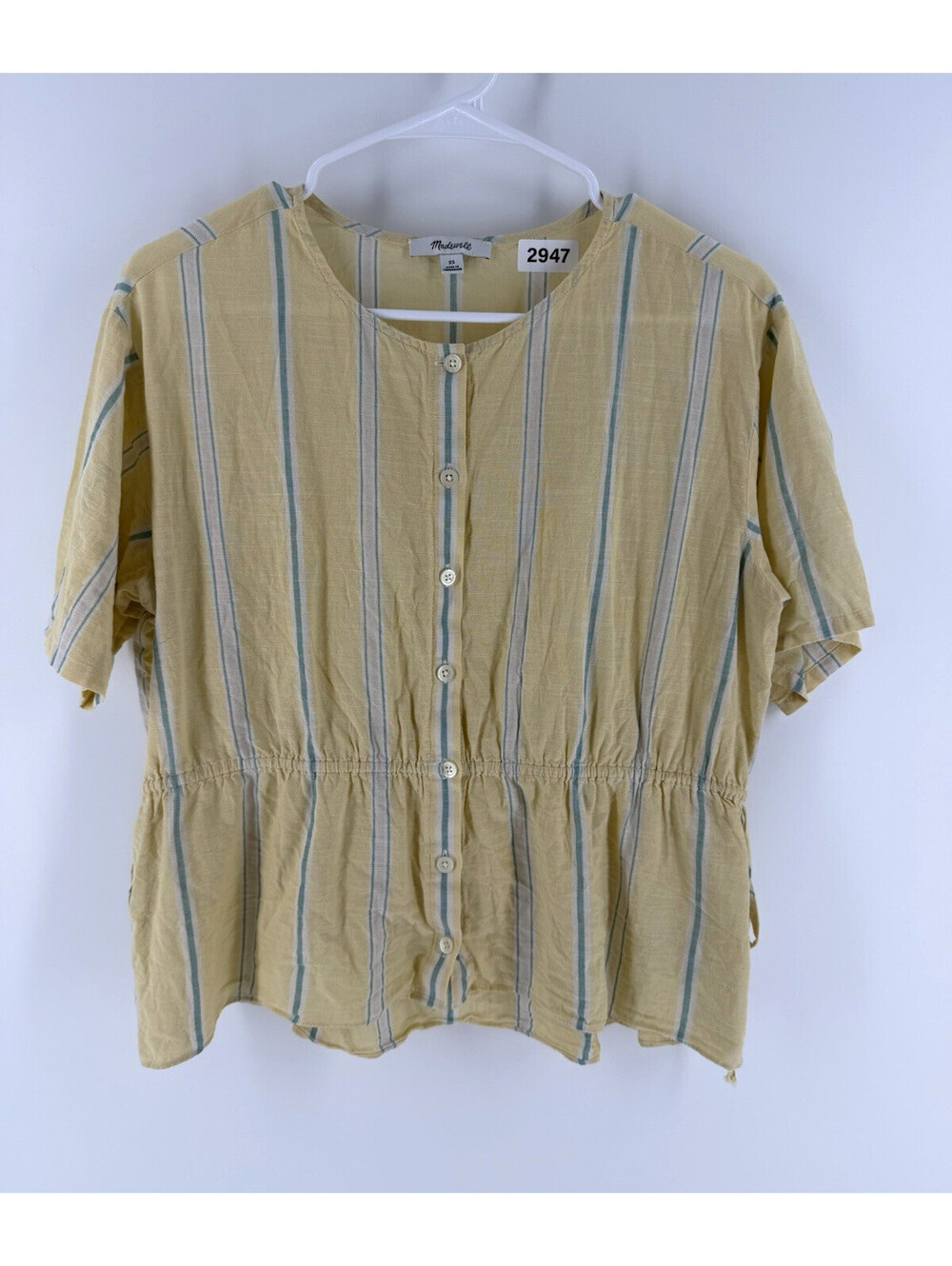 Madewell Women's M Yellow Green White Striped Button Front Woven Blouse